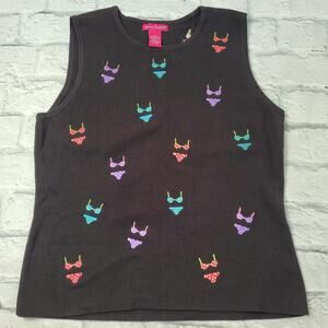 Alexandra Bartlett Black Sleeveless Multicolor Embroidered Bikini Sweater Large